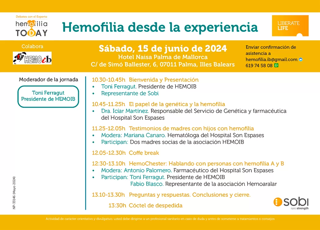 Agenda del debate con el experto sobre hemofilia en Baleares junto con Hemoib